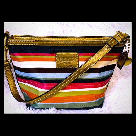 Coach Handbags - Coach legacy striped Satin w/metallic leather bag